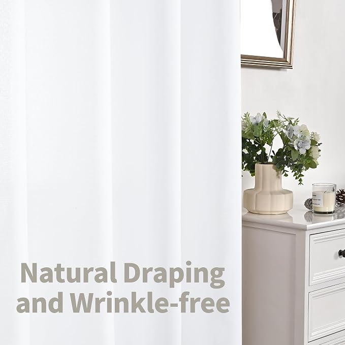 YoungsTex Linen White Semi Sheer Curtains 54 Inch Length 2 Panels Grommet | - Image 6