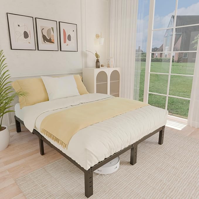 ALDRICH 10 Inch Metal Full Size Bed Frame - Double Black Basic Steel Slats Platform, Easy Assembly Heavy Duty Noise Free Bedframes, No Box Spring Needed