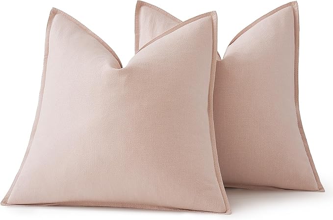 MIULEE Decorative Linen Euro Sham Pillow Covers 22x22 Inch Light Pink | Boho - Image 6