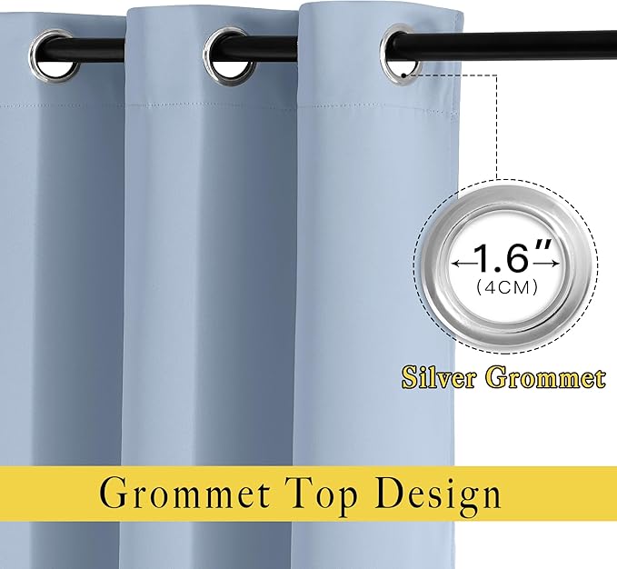 NICETOWN Blackout Vintage Blue Curtains 84 inches Long, Grommet Room Darkening - Image 2
