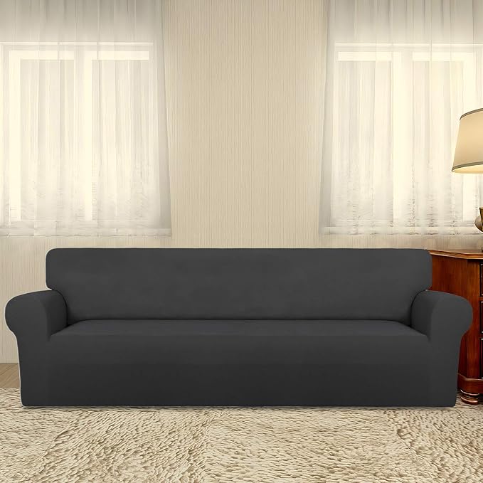 PureFit Stretch Couch Covers for Sofa 4 Seater Slipcovers Dark Gray | 1-Piece - Image 2