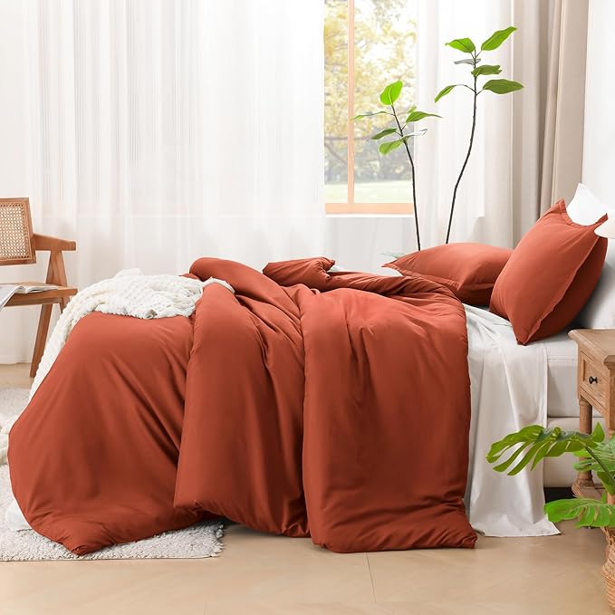 Litanika Burnt Orange Twin/Twin XL Comforter Set, 2 Pieces Solid Terracotta Lightweight Bedding Comforter Set, Rust Fluffy Quilted Blanket Set (66x90In Comforter & 1 Pillowcase)