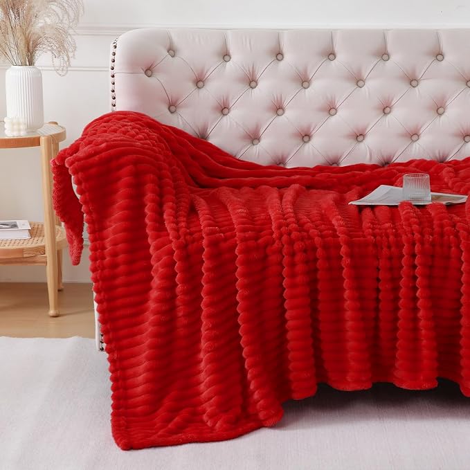 Christmas Red Throw Blanket for Couch Sofa 50"x60" Striped Design | Fleece - Image 2