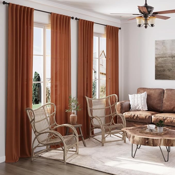 Extra Wide Long Curtains for Living Room 108 Inches Long Back Tab Terracotta - Image 6