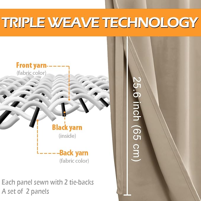 RV Blackout Curtains for Bedroom 52 x 36 Inches Long Taupe 2 Panels | Thermal - Image 3