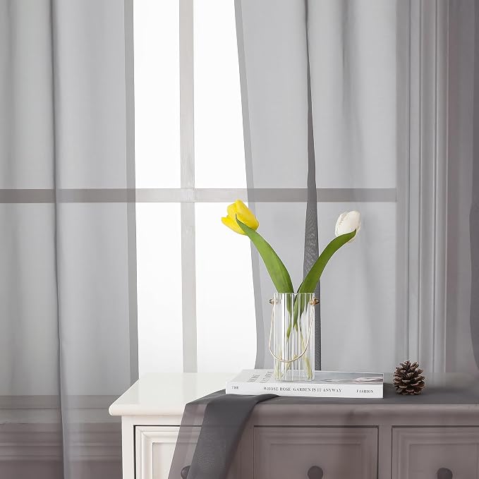 Grey Sheer Curtains 45 Inch Long 2 Panels, Short Voile Drapes - Image 8