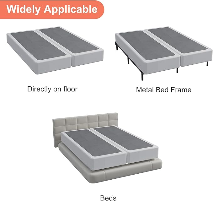 Split California King Box Spring 5 Inch, Low Profile Heavy Duty Metal Box Spring Cal King Size with Fabric Cover, Noise-Free, Quick Assembly