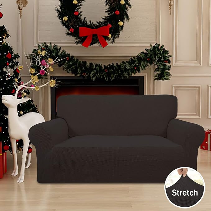 Easy-Going Stretch Loveseat Couch Covers Washable Chocolate | 1-Piece Loveseat - Image 2