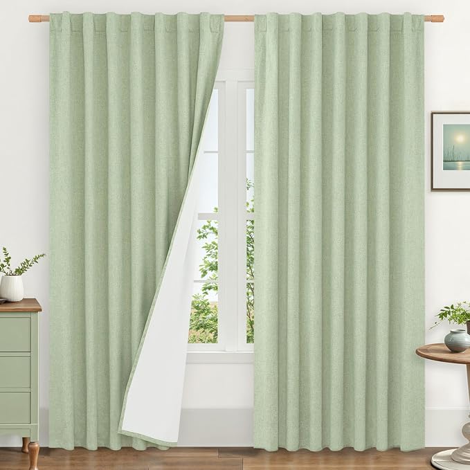 100% Blackout Linen Curtains 84 Inches Long by LAMIT