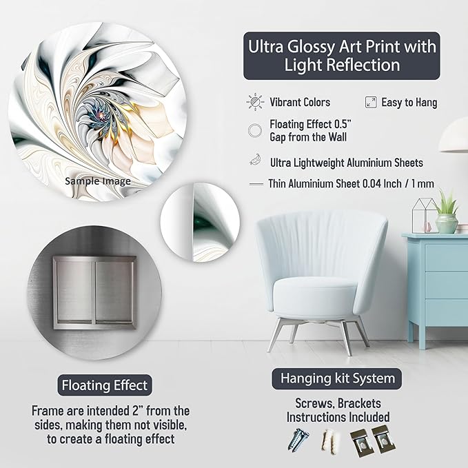 DesignQ Traditional Metal Wall Art Decor Set - Beige Metal Wall Art For Living Room - Serene Art Of Modern Scandinavian In Minimalism Set Of 5 round metal - 80" wide x 36" high - 5 metal wall Panels