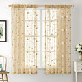 MIULEE Khaki Sheer Curtains 2 Panels Embroidered Leaf Patterned, W52 x L54 | by MIULEE