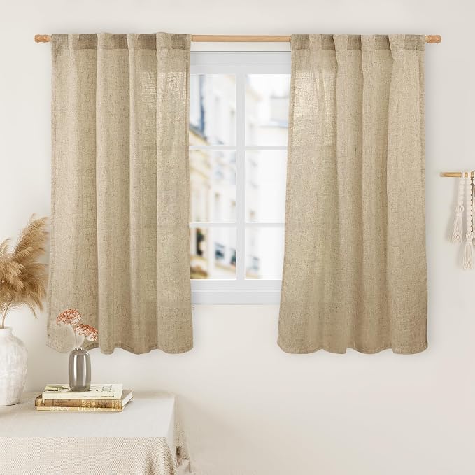 54 Inch Semi Sheer Window Linen Curtains, Light Filtering Panels | Faux Linen by LAMIT