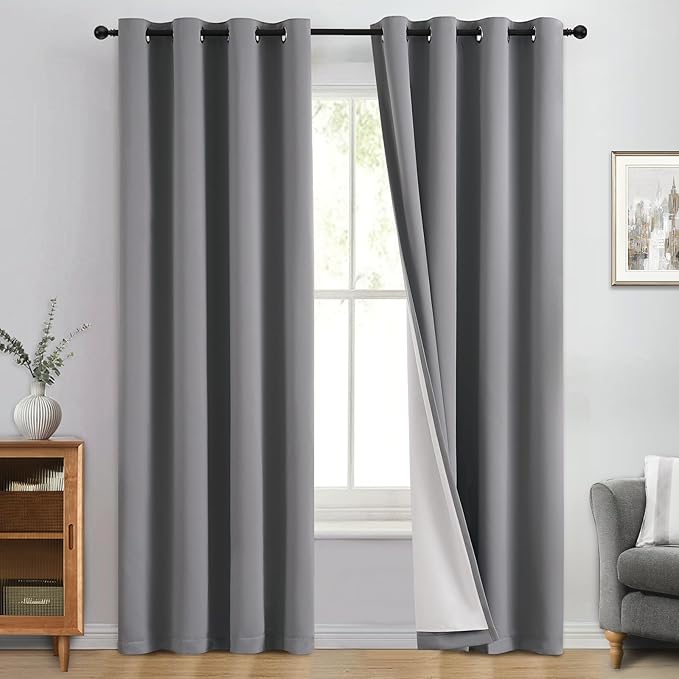 Yakamok Grey 100% Blackout Curtain Panels 84 inches, 2 Panels | Blackout by Yakamok