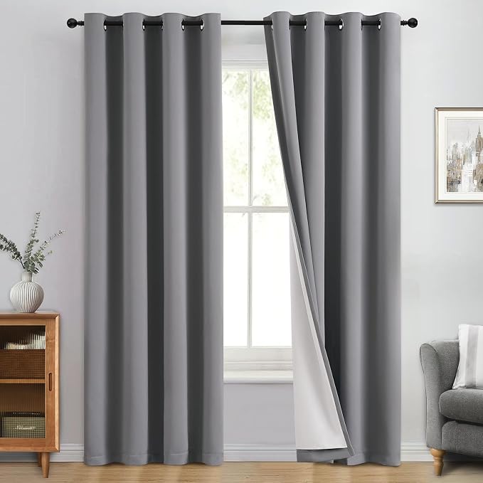 Yakamok Grey 100% Blackout Curtain Panels 96 inches, 2 Panels | Blackout by Yakamok