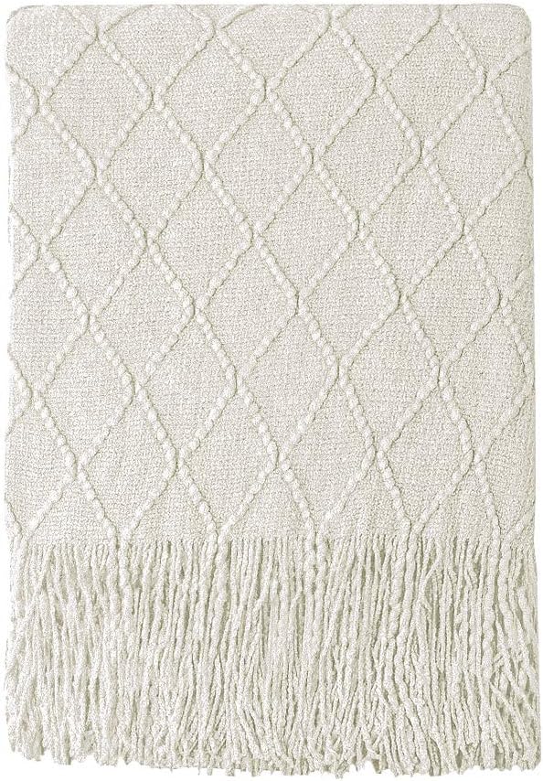 BOURINA Beige Throw Blanket 60x80 Inches Throw Textured Solid Soft Sofa Throw Couch Knitted Decorative Blanket