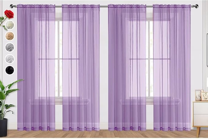 SpaceDresser Lavender Sheer Curtains 4 Panels Rod Pocket Semi-Sheer Curtain 63 by SpaceDresser