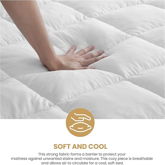 Superior Mattress Topper, Down Alternative, 2 Inch Deep Sized Bed Pillow Top, Comfort Pad, Fluffy Mattress-Topper Protector, Plush Cooling Extra Soft, Hotel Quality, Sleep, All-Season, King, White