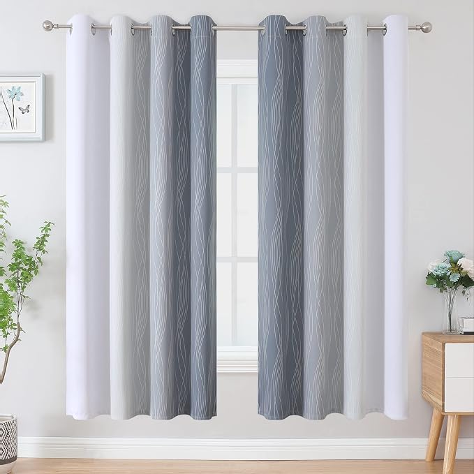 Grey and Greyish White Ombre Blackout Curtains - Image 2
