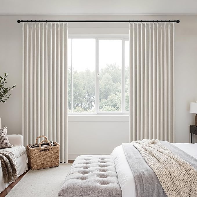 MIULEE Birch Pinch Pleated 100% Blackout Linen Curtains 40x84 Inches | Room - Image 2