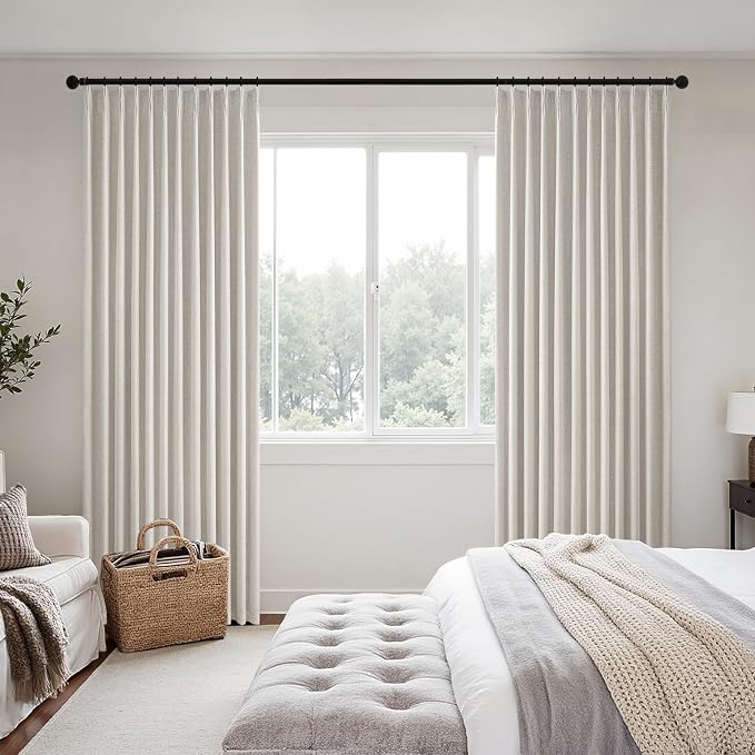 MIULEE Birch Pinch Pleated 100% Blackout Linen Curtains 40x96 Inches | Room - Image 2