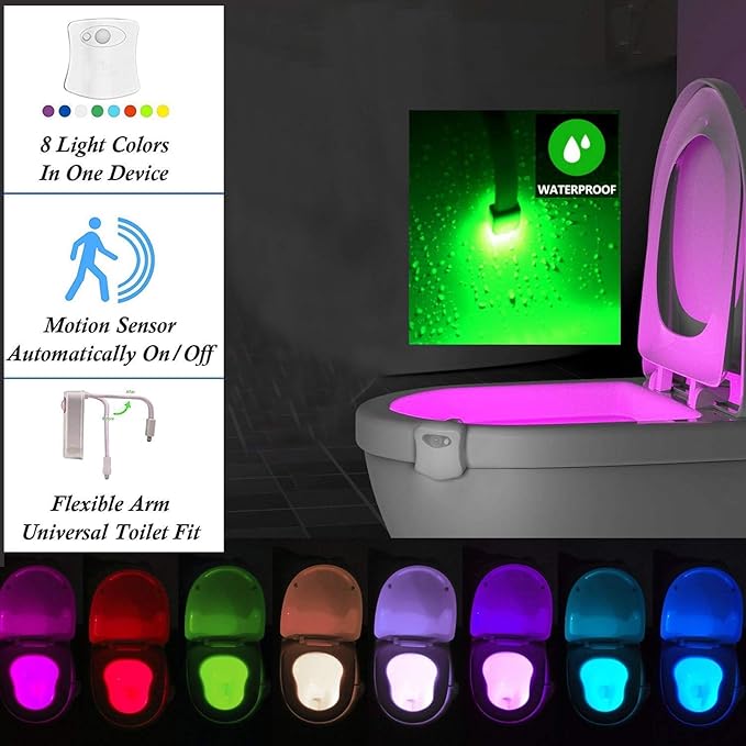 The Original Toilet Night Light Gadget, Fun Bathroom Lighting Add on Toilet Bowl Seat, Motion Sensor Activated LED 9 Color Modes - Weird Novelty Funny Birthday Gag Gifts for Men, Dad, Kids & Toddlers