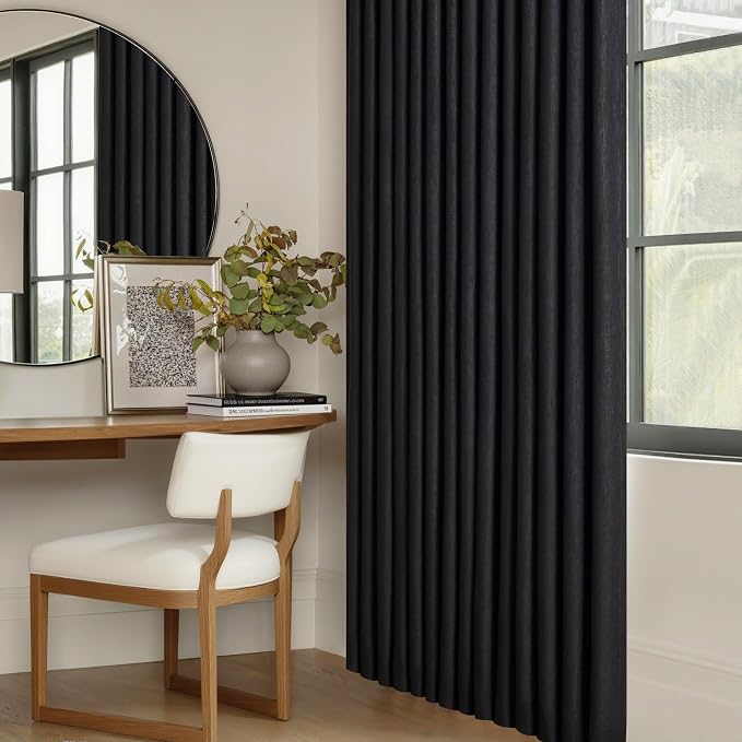 Black 63 Inch Length Blackout Pleated Linen Curtains - Image 8