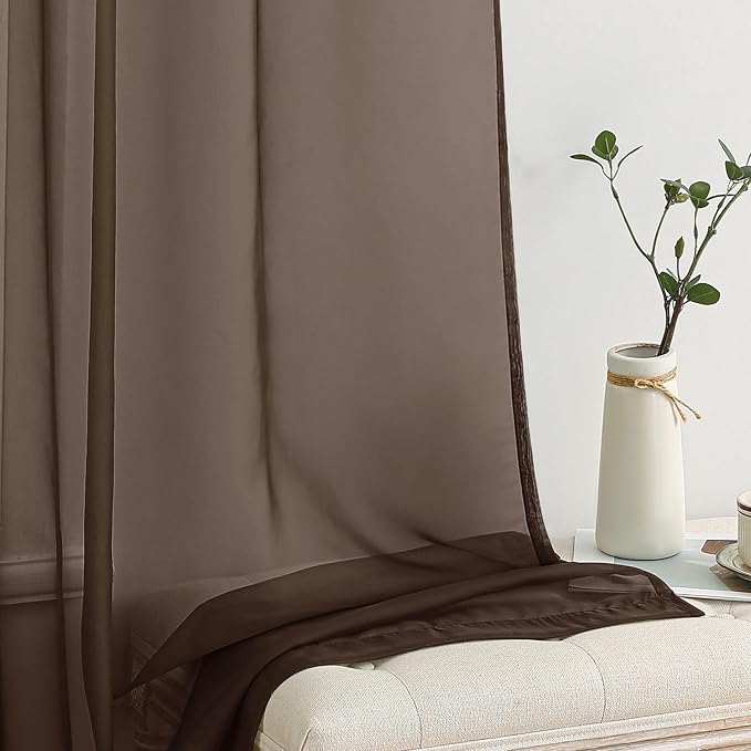 MIULEE Chocolate Brown Sheer Curtains 54 X 84 Inches, 2 Panels | Voile Drapes - Image 4