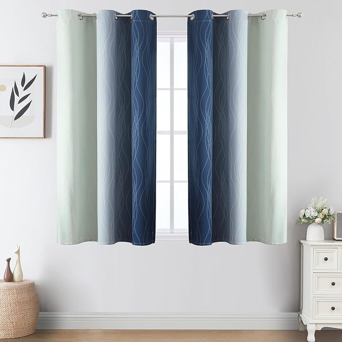 Sage Green and Navy Blue Ombre Blackout Curtains - Image 2