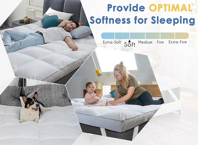 Marine Moon Twin Mattress Topper, Cooling Plush Pillow Top, 400TC, Extra Thick, Hotel Quality, Down Alternative, Fits Mattress Depths Up to 18"