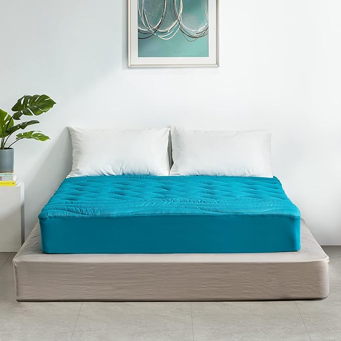 SLEEP ZONE Full Size Cooling Mattress Pad for Double Bed, Premium Zoned Quilted Mattress Topper, Wrap Around Mattress Protector Cover, Machine Wash Durable, Deep Pocket 8-21 inch, Teal, Full
