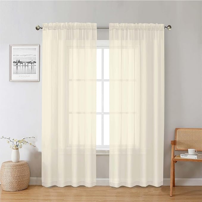 Cream Sheer Curtains 78 Inches Long 2 Panels, Elegant Light Filtering Voile by Lecloud