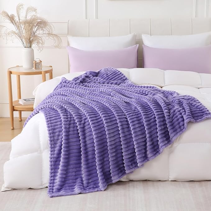 Lavender Throw Blanket for Couch Sofa 50x60 inches Striped Design | Fleece - Image 5