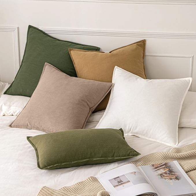 MIULEE Decorative Linen Pillow Covers 20x20 Inch Camel | Boho Farmhouse​ - Image 5