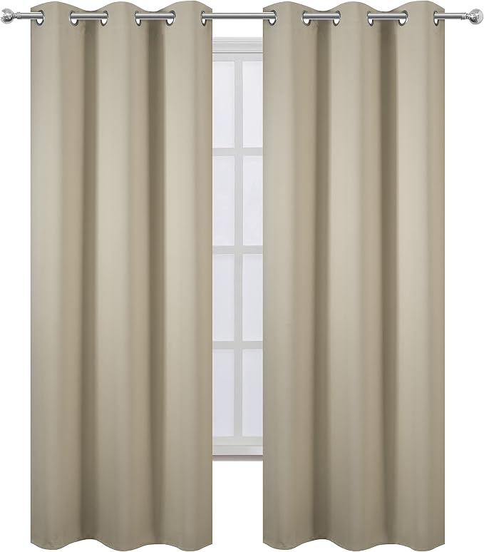 Blackout Curtains 42 x 95 inch/Beige Curtains Set of 2 Panels/Thermal Insulated - Image 2