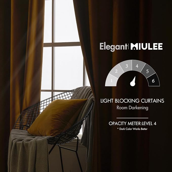 MIULEE Velvet Curtains 52x84 inches 2 Panels Gold Brown Blackout Curtains | - Image 5