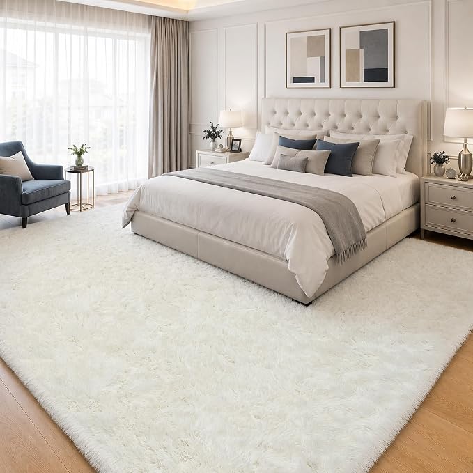 PLHXFR 8x10 Area Rugs Living Room: Fluffy Bedroom Rug Shag Carpet White | - Image 2