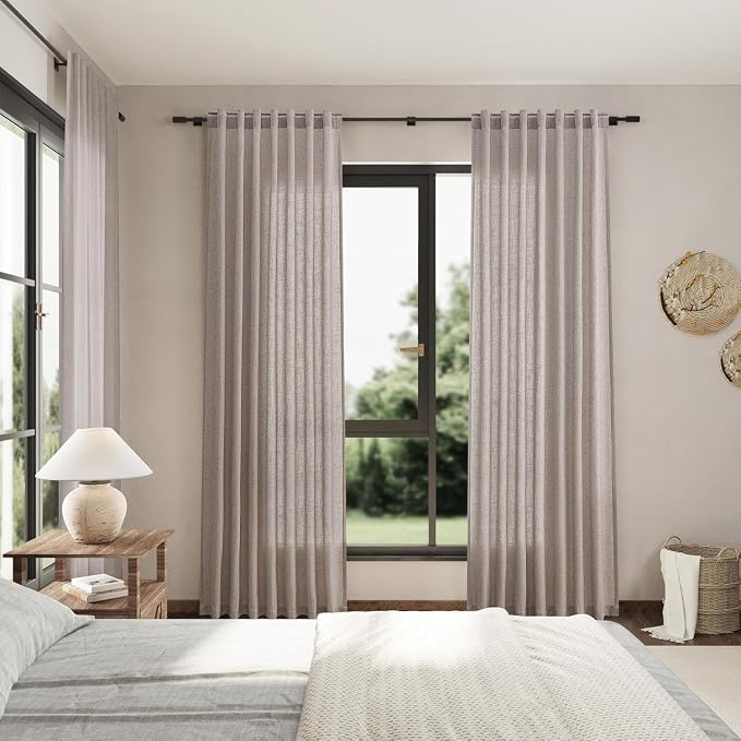 Brownish Grey Linen Curtains for Living Room 100 Inches Long Back Tab Light - Image 7