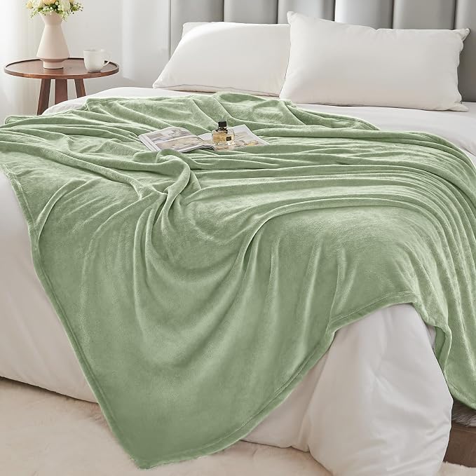 BEDELITE Fleece Blanket Soft Plush Twin Size Blanket Sage Green 60"x80" | Ultra - Image 6