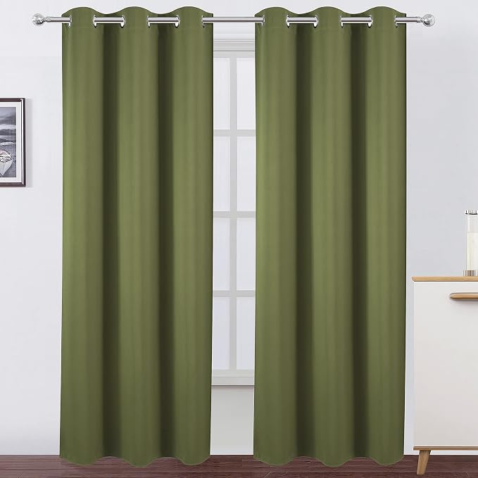 Blackout Curtains 38 x 84 inch/Olive Green Curtains Set of 2 Panels/Thermal by Lemomo