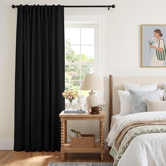 INOVADAY Extra Wide 100% Blackout Linen Curtains - Image 6