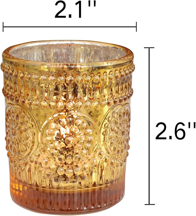 VOHO 24pcs Gold Candle Holders Bulk, Votive Candle Holders for Table Centerpiece, Mercury Gold Votive Holder for Wedding Dinning Party (2.1'' x 2.6'', W/H)