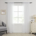 HUTO White Sheer Curtains 96 Inches Long for Living Room Rod Pocket Top Window Sheer Panels Drapes for Bedroom Girls Party Canopy Bed 2 Panels