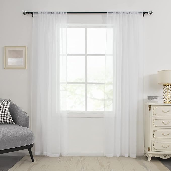 HUTO White Sheer Curtains 108 Inches Long for Bedroom Girls Rod Pocket Window Sheer Panels Curtains for Living Room Party Baby Canopy Bed 2 Panels 52 Inches Wide