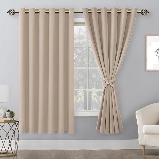 Grommet Blackout Curtains for Bedroom 70 x 63 Inches Camel 2 Panels | Thermal - Image 8