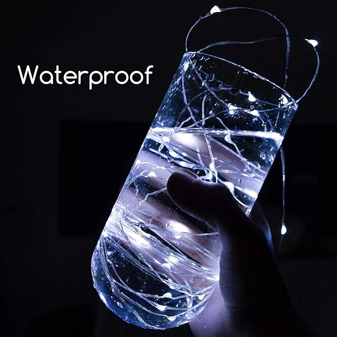 5 Pack Fairy Lights Battery Operated, 7 Feet 20 Led String Lights with Timer, Waterproof Firefly Lights on Silver Wire for Home Party Wedding Christmas Decorations, 6 Hours on/18 Hours Off, Pure White