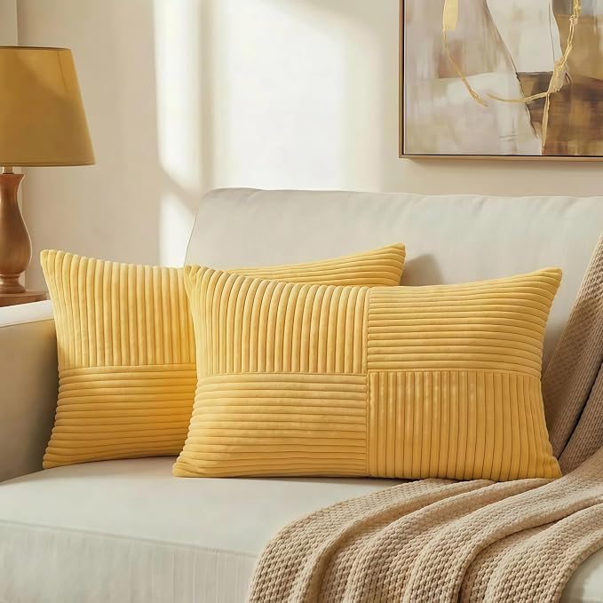 Fancy Homi 2 Packs Yellow Long Lumbar Decorative Throw Pillow Covers 12x24 Inch by Fancy+Homi