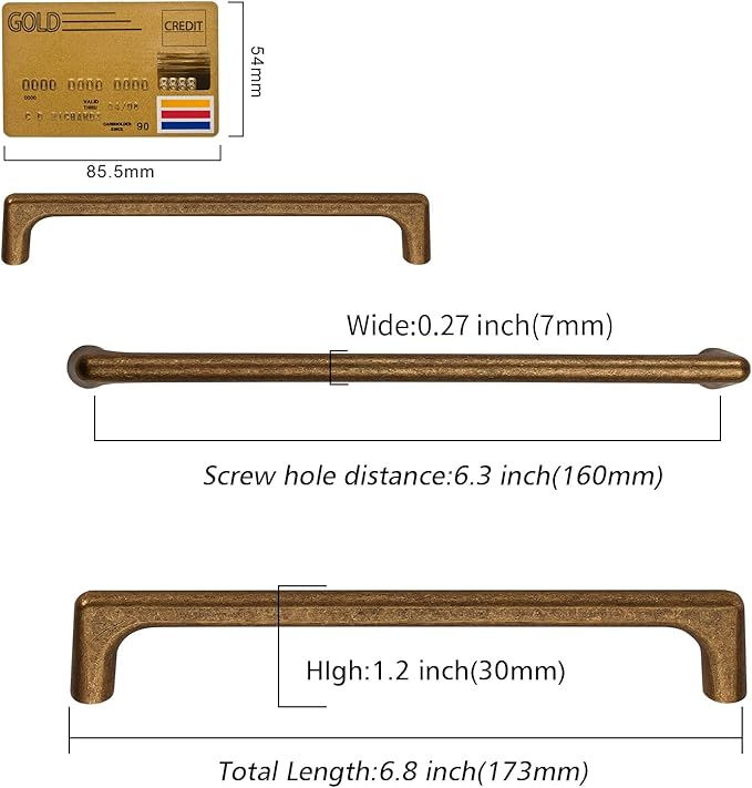 Amerdeco 10 Pack Antique Brass Cabinet Pulls 6.3 Inch(160MM) Hole Centers Kitchen Vintage Retro Cabinet Handles Hardware Kitchen Handles for Cabinets Cupboard Handles Drawer Pulls ZH0041