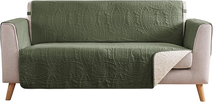 Olive Green Loveseat Covers for 2 Cushion Couch, Water-Repellent Slip Covers by Pamhaven