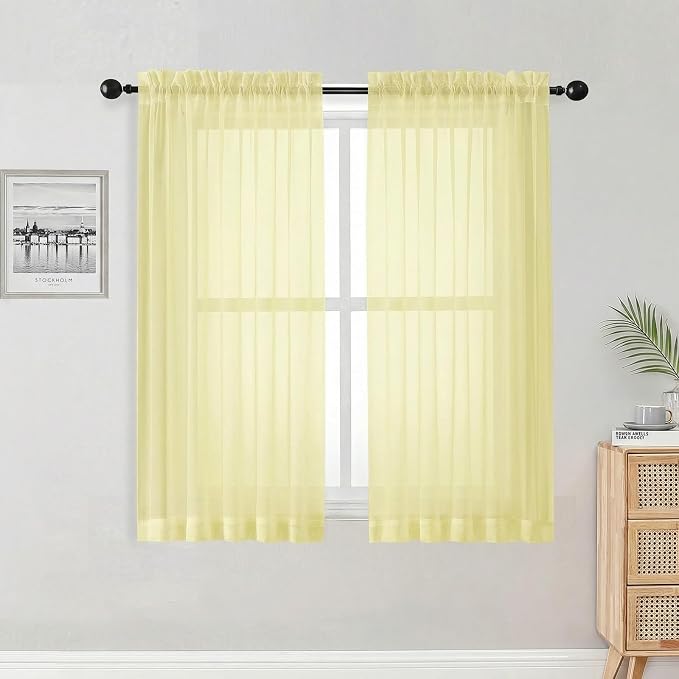 Short Sheer Curtains for Bedroom Living Room 54 Inch Length 2 Panels Set by OWENIE