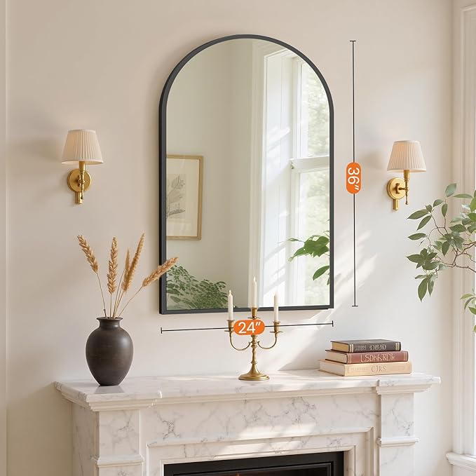 Sweetcrispy 24"x36.5" Arched Black Bathroom Mirrors for Wall, Bathroom Mirrors for Over Sink, Wall Decor for Bathroom, Entryway, Bedroom, Vanity